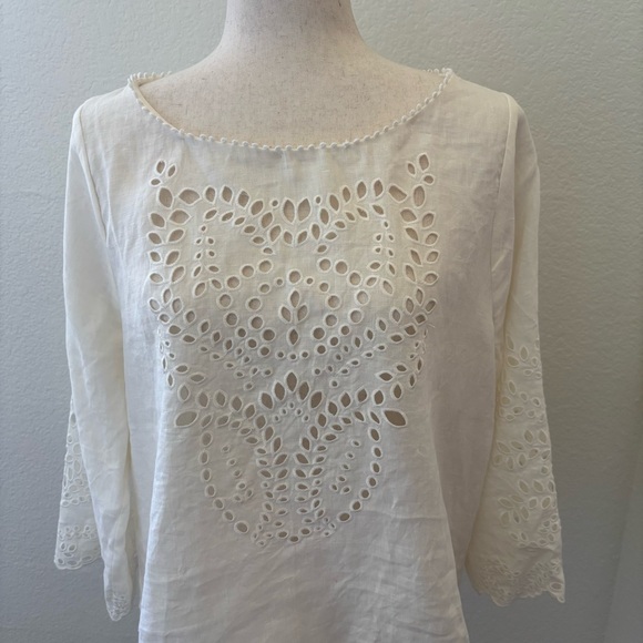 Joie Comosus ivory eyelet linen top in porcelain NWT Size Large - Picture 2 of 10